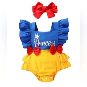 Handmade Blue & Yellow "Princess" Tulle Dress with Red Bows